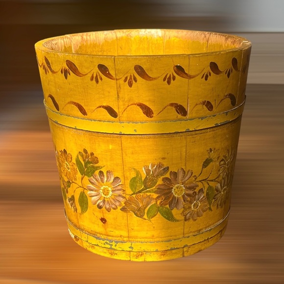 Antique Other - SOLD Folk Art Hand Painted Wooden Bucket Antique Sap Bucket Primitive Shaker Box
